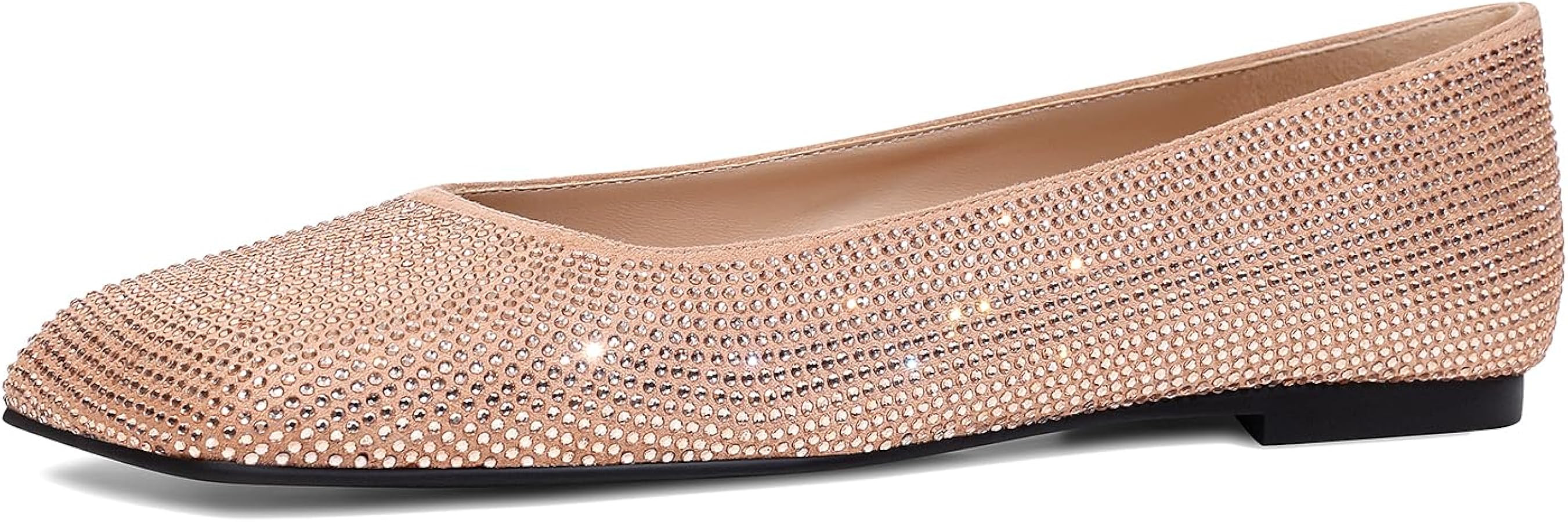 Flats for Women Rhinestone Square Toe Glitter Sparkly Comfortable Dress Bridal Ladies Wedding Sho... | Amazon (US)
