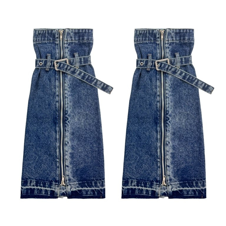 Women Punk Washed Jeans Zippers Leg Warmer Flared Long Socks with Buckled Strap | Walmart (US)