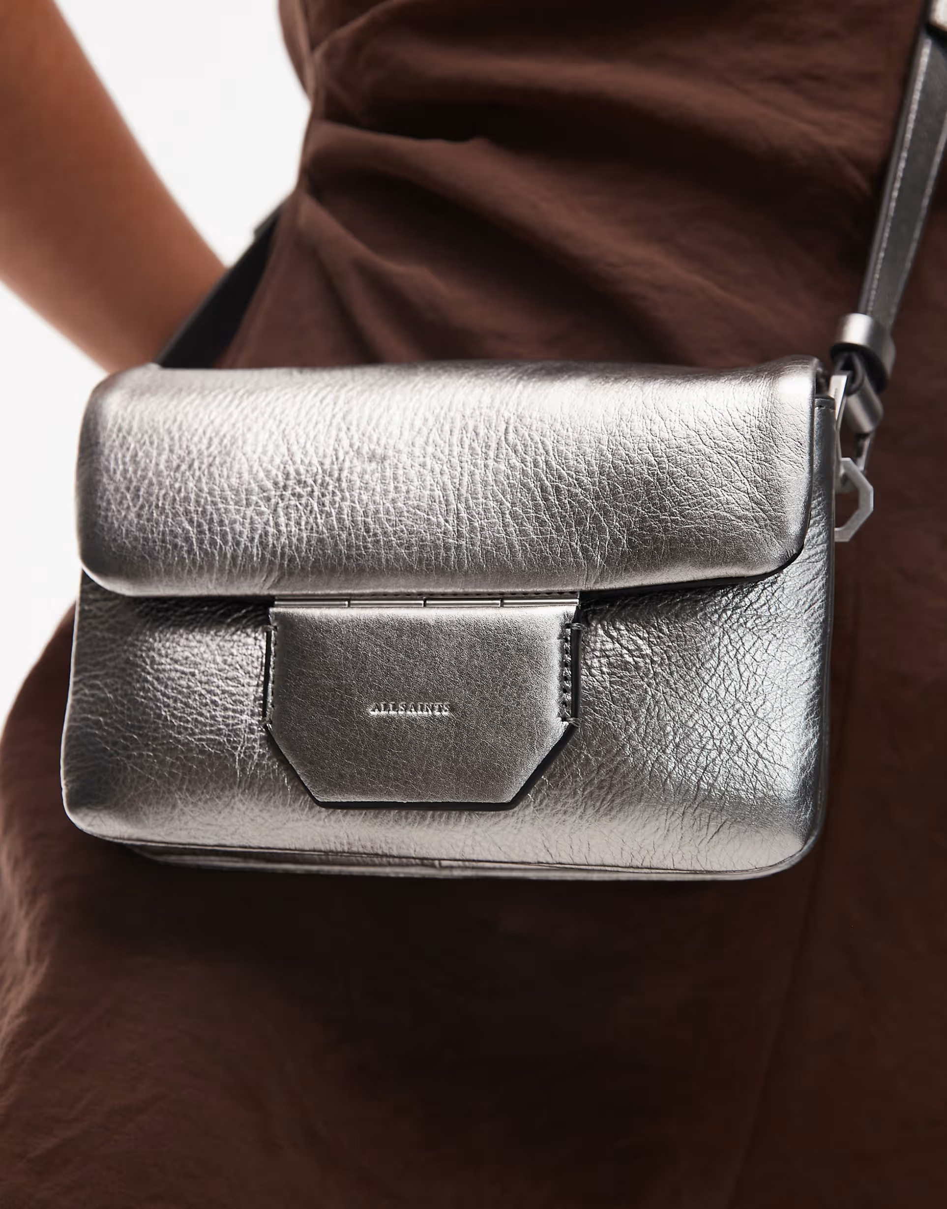 Allsaints jupiter crossbody in silver | ASOS (Global)