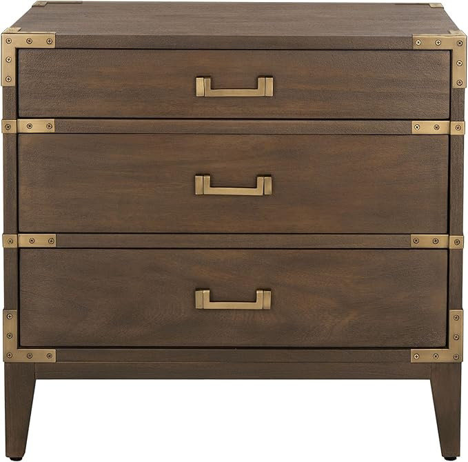 SAFAVIEH Couture Collection – Nisha Brown 3-Drawer Nightstand, Mahogany Veneer, Campaign-Style ... | Amazon (US)