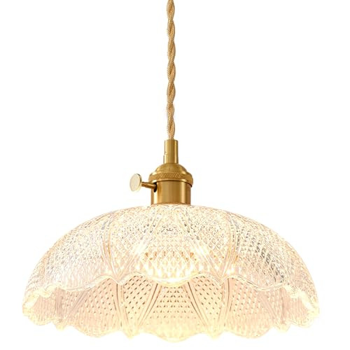 Oyisen Hanging Lamp,9.8 Inch Pendant Lights Kitchen Island Golden Light Cord Pendant Light Flower Lampshade Vintage Pendant Light Farmhouse Pendant Light Fixtures | Amazon (US)
