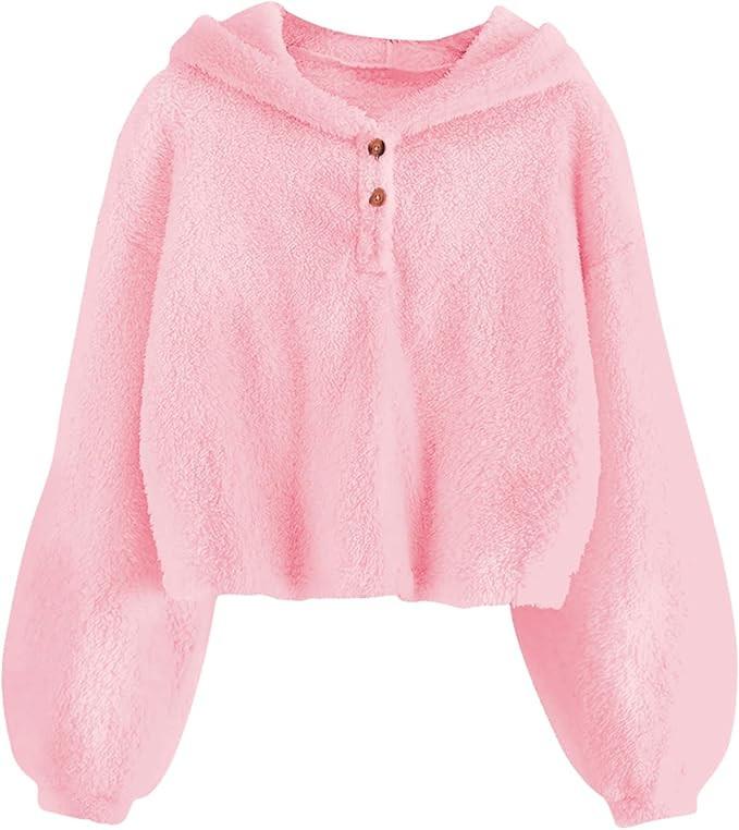TUONROAD Girl's Fuzzy Hoodies Warm Loose Button Pullover Oversized Sherpa Jacket Coat | Amazon (US)