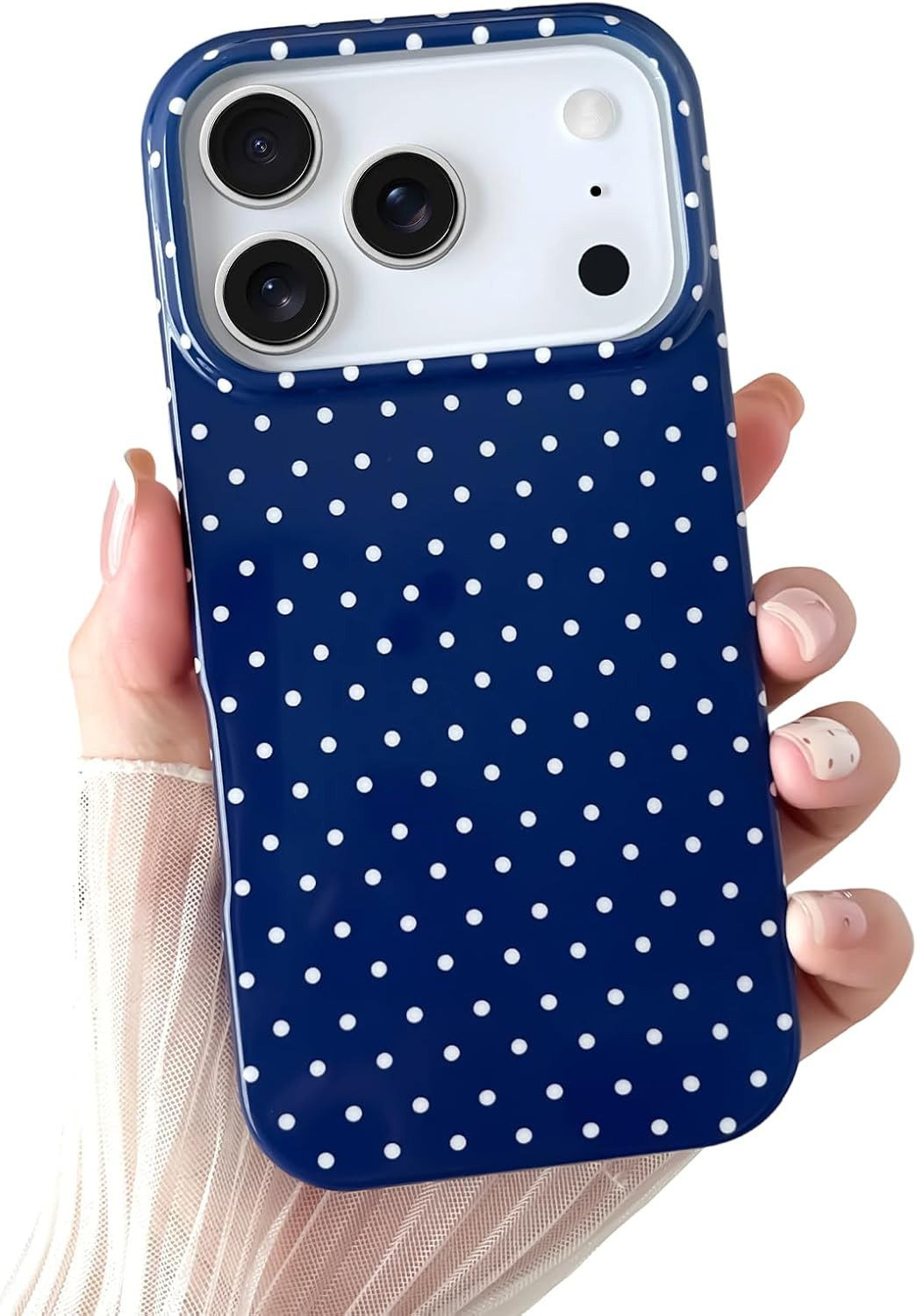 Yeddabox for iPhone 17 Pro Max Case Cute Polka Dot Phone Case Soft TPU Slim Shockproof Phone Cover for Women Girls, Navy Blue | Amazon (US)