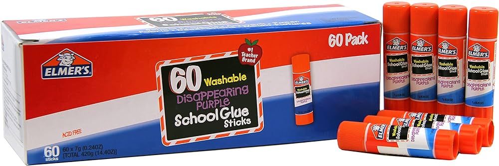 Elmer's Disappearing Purple School Glue Sticks, Washable, 7 Grams, 60 Count | Amazon (US)