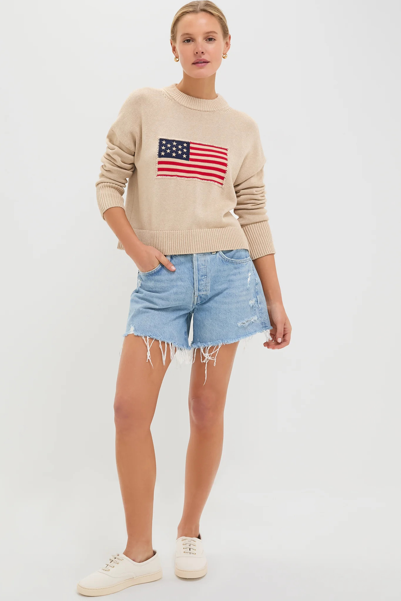 Cropped Beachwood Cotton Americana Sweater | Tuckernuck (US)