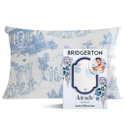 Bridgerton x Kitsch Satin Pillowcase with Zipper for Hair & Skin - Softer Than Silk Pillow Cases, Smooth Cooling Pillow Cover, Wrinkle-Free, Machine Washable, Standard Size (19x26) - Garden Toile | Amazon (US)