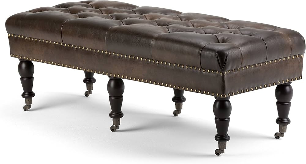 SIMPLIHOME Henley 50 Inch Wide Traditional Rectangle Tufted Ottoman Bench in Distressed Brown Bon... | Amazon (US)