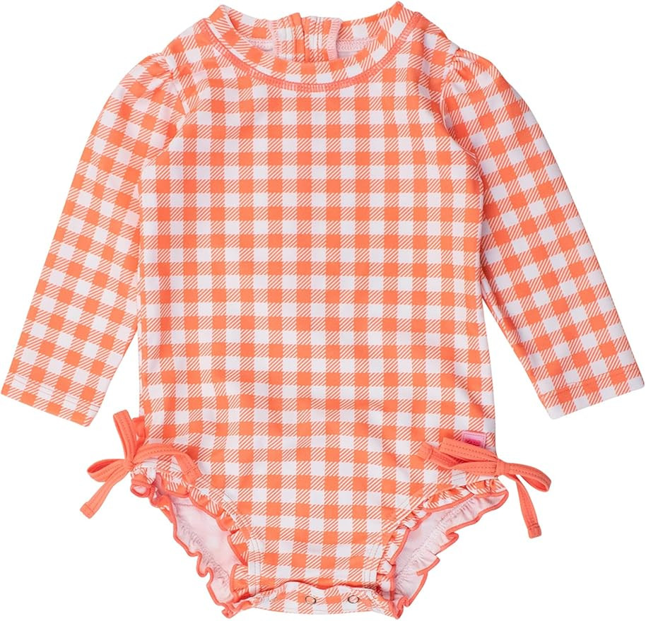 RuffleButts Baby Girls UPF 50+ Sun Protection Gingham Printed Long Sleeve One Piece Rash Guard Sw... | Amazon (US)