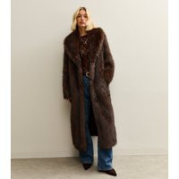 Women's Dark Brown Faux Fur Longline Coat New Look | New Look (UK)