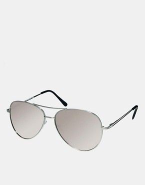 ASOS Silver Aviator Sunglasses With Mirrored Lens | ASOS UK
