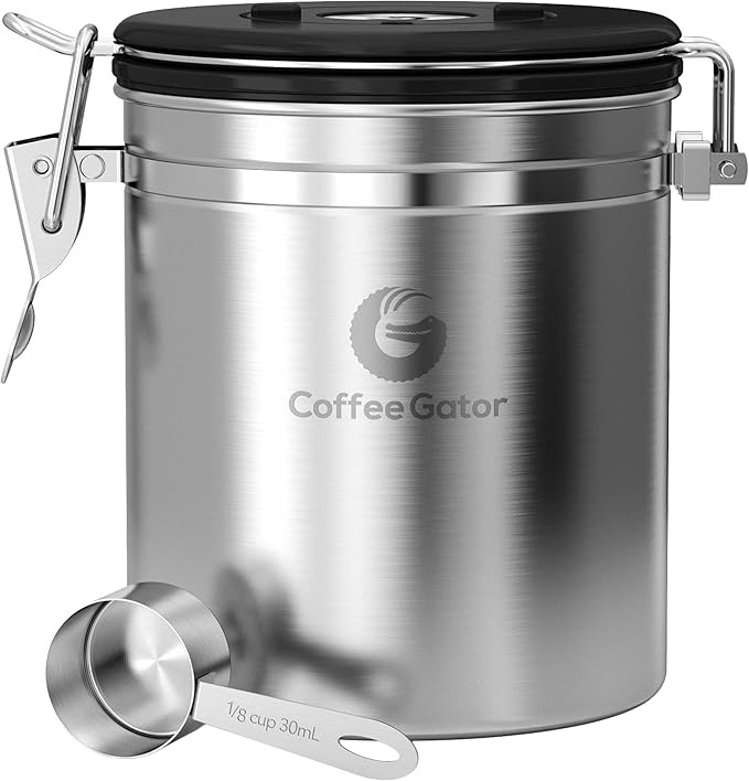 Coffee Gator Coffee Canister, 16oz Airtight Stainless Steel Kitchen Food Storage Container with D... | Amazon (US)