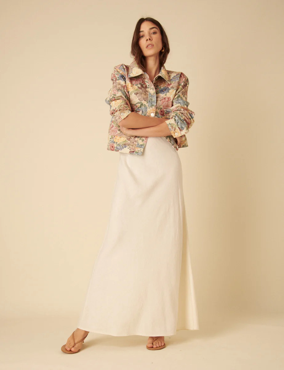 White Floral Embroidered Quilted Jacket | Nobody's Child