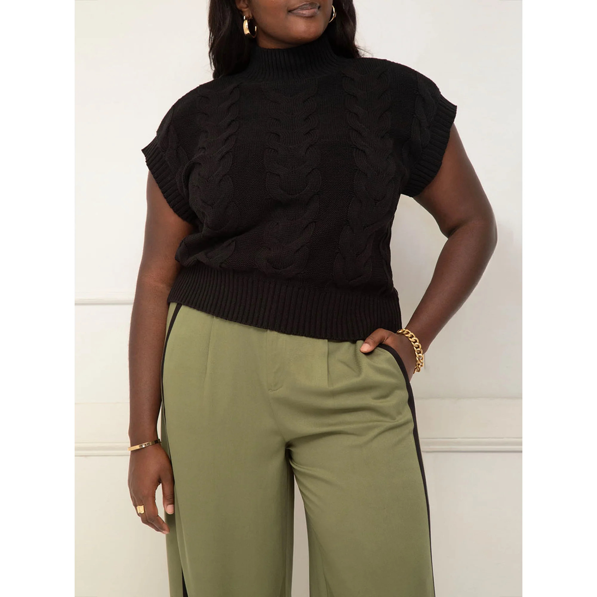 ELOQUII Elements Women's Plus Dolman Cable Knit Sweater | Walmart (US)