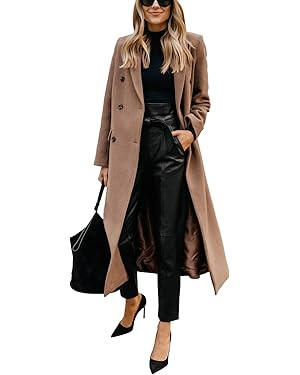 IDEALSANXUN Womens Long Wool Coats Fall Winter Notch Lapel Dressy Trench Coat Peacoat Jackets | Amazon (US)