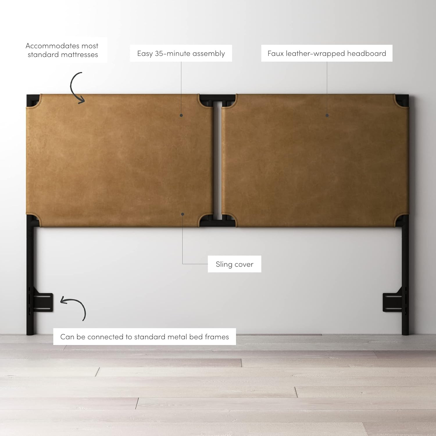 Nathan James Aspen Metal Leather Wrapped Headboard, King, Brown/Black | Amazon (US)