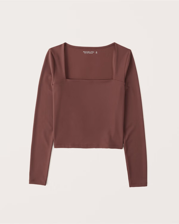 Long-Sleeve Double-Layered Seamless Fabric Squareneck Top | Abercrombie & Fitch (US)