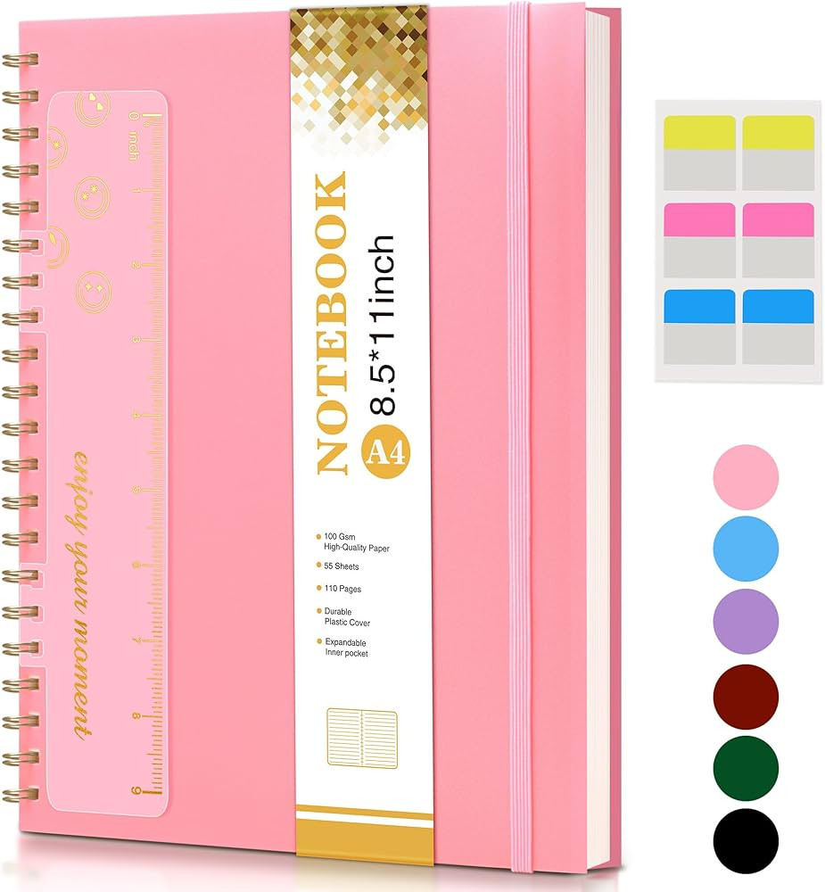 Spiral Notebook Journal 8.5” x 11”, A4 Large Pink Notebooks for Women Men, College Ruled Line... | Amazon (US)