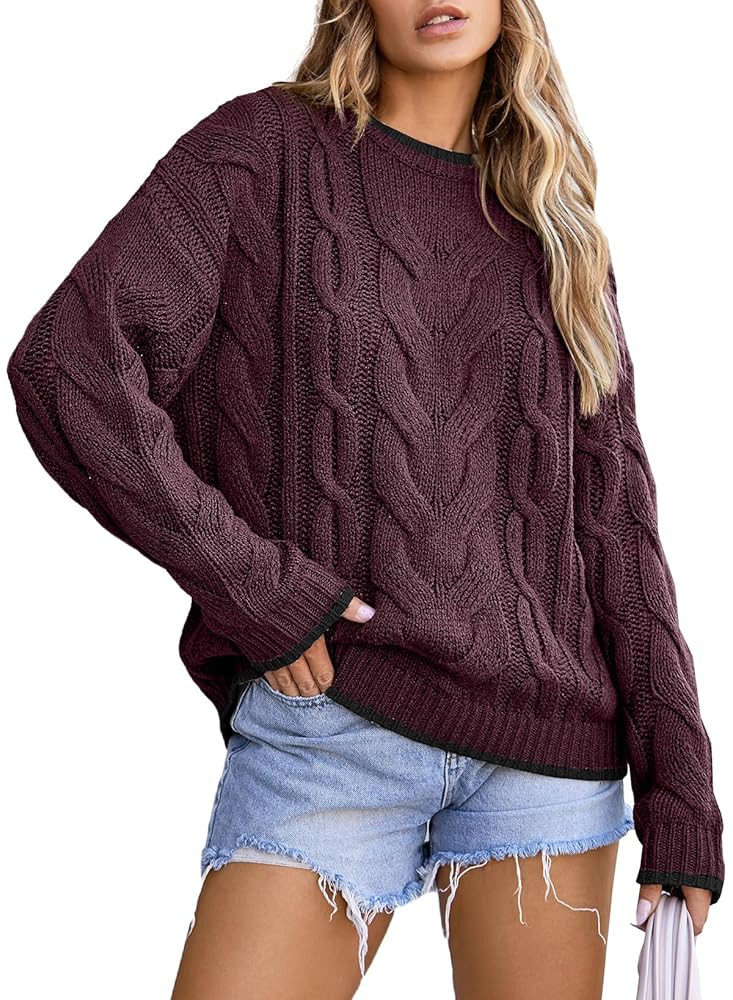 EVALESS Sweaters for Women Trendy Crewneck Long Sleeve Color Block Sweater Tops Fall 2025 Chunky ... | Amazon (US)