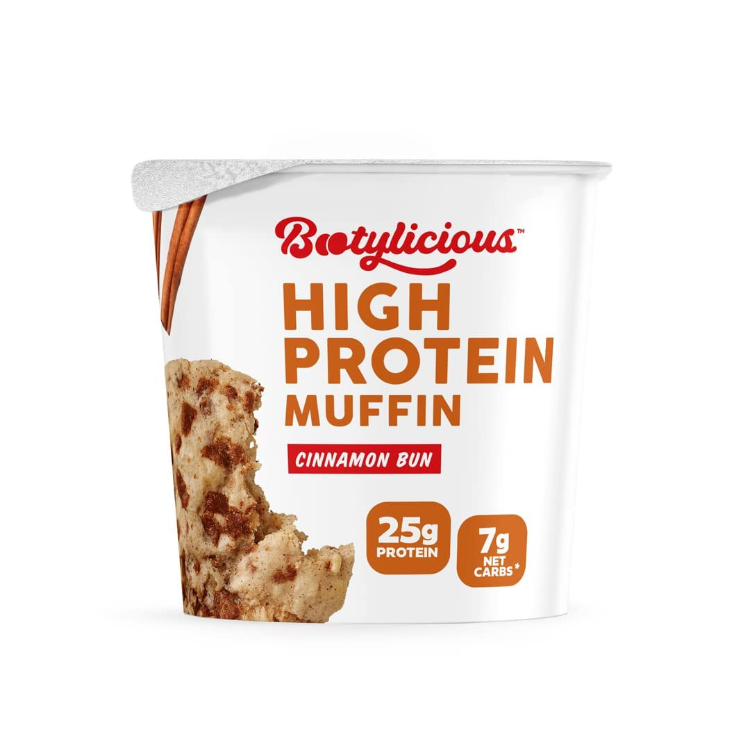 Bootylicious | High-Protein Muffin | 25g Protein, 7g Net Carbs, 2.32-2.75oz Cup, 12-Pack (Cinnamo... | Amazon (US)