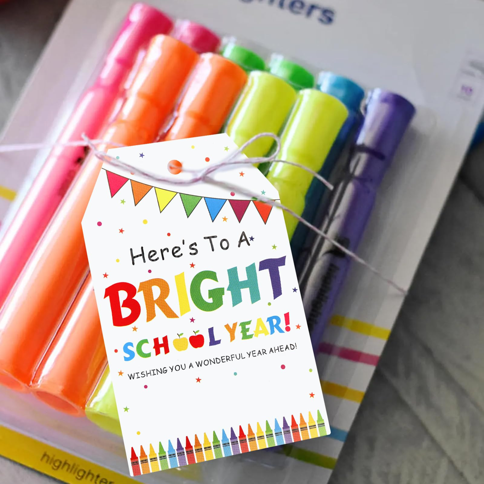 Back to School Gift Tags - Anwyll 50Pcs First Day of Schools Tags with String Flag Welcome Back to School Party Favor Gift Tag Here's to A Bright Schools Year Tag for Classroom Student Party Decor | Amazon (US)