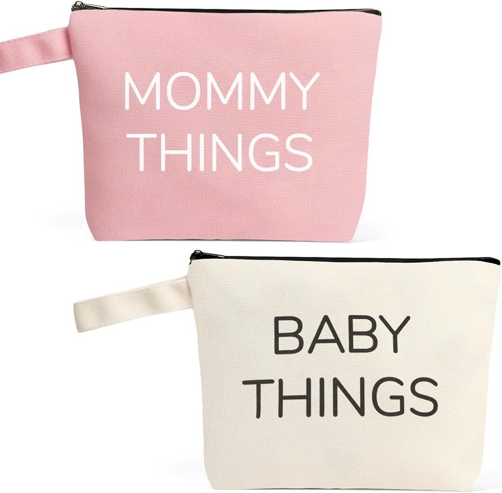 New Mom Gifts, 2PCS Mommy and Baby Canvas Pouch Set, Baby Shower Gifts for Mom To Be, Gift For Ex... | Amazon (US)