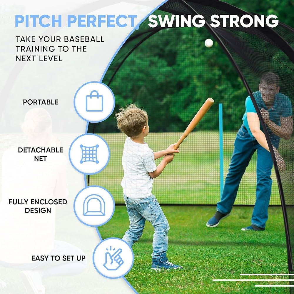 Baseball Batting Cage 22x12x9ft, 4ply 1" Net, 14mm Poles & Bag - Pitching Machine Zip Opening, De... | Amazon (US)