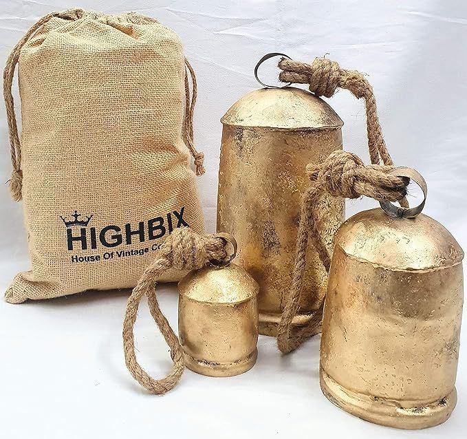 HIGHBIX Set of 3 Giant Harmony Cow Bells Huge Vintage Handmade Rustic Lucky Christmas Hanging XL ... | Amazon (US)