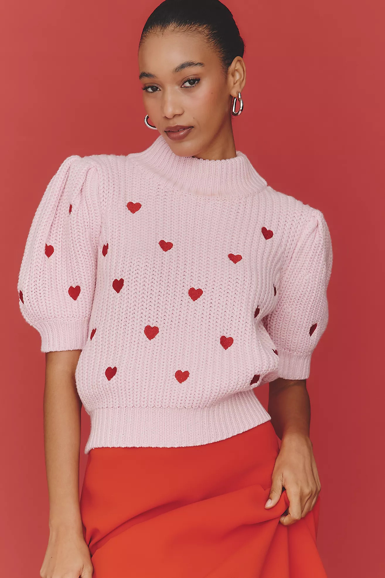 English Factory Puff-Sleeve Heart Sweater | Anthropologie (US)