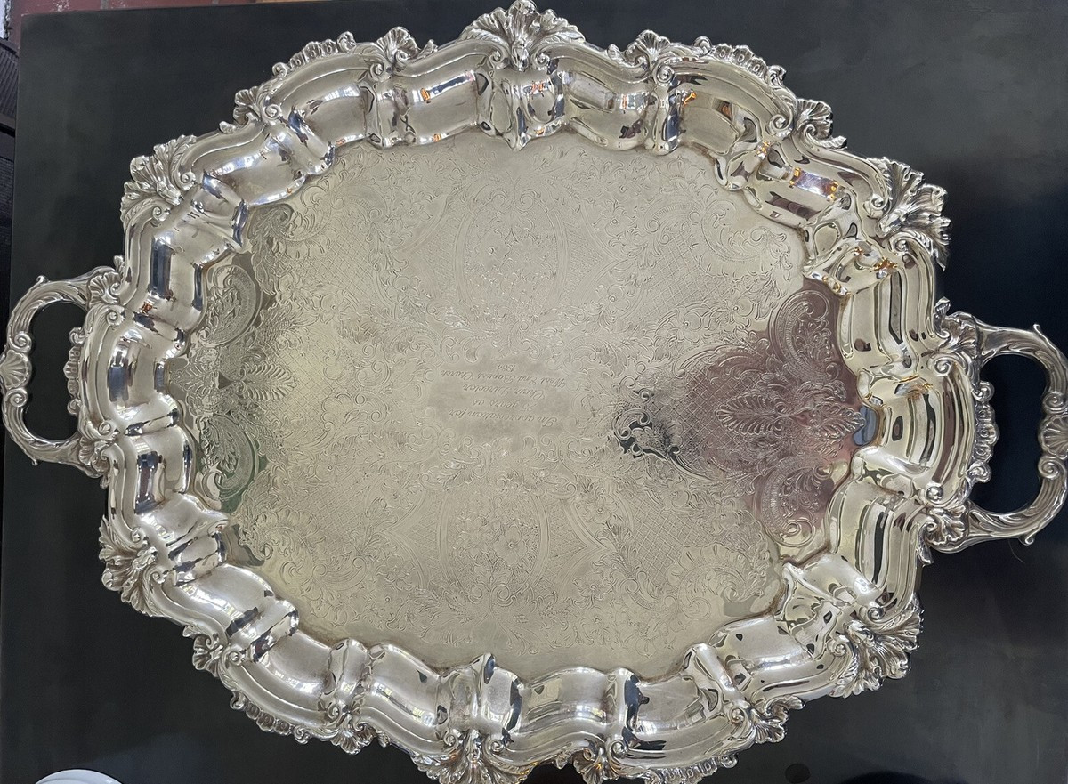 LARGE FOOTED SILVER HOLLOWARE HANDLED WAITER TRAY - CLASSIC CHIC ROCOCO STYLE | eBay | eBay US