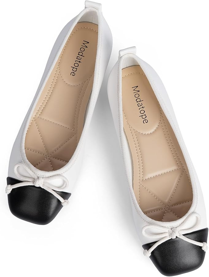 Modatope Ballet Flats with Bow Ballerina Closed Square Toe Slip on Bowknot Flats Shoes for Women ... | Amazon (US)