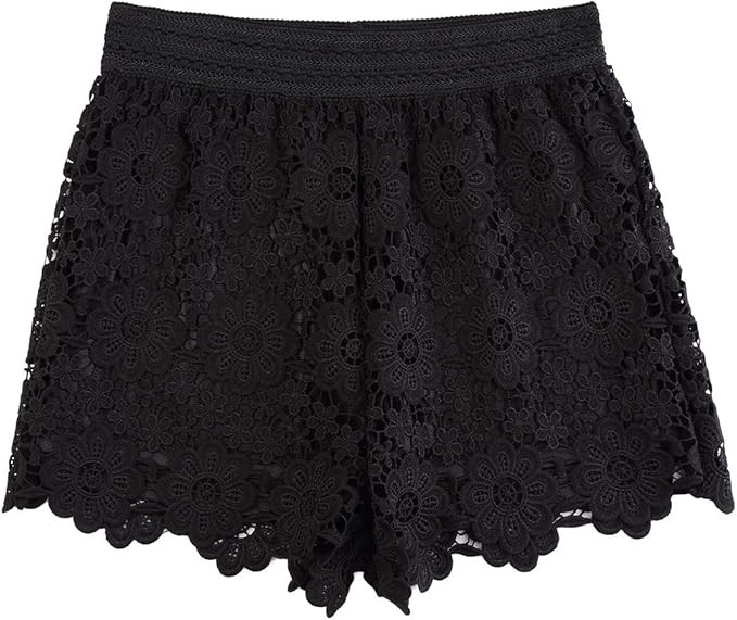 Women's Sexy Short Inseam Elastic High Waisted Summer Beach Crochet Lace Shorts | Amazon (US)