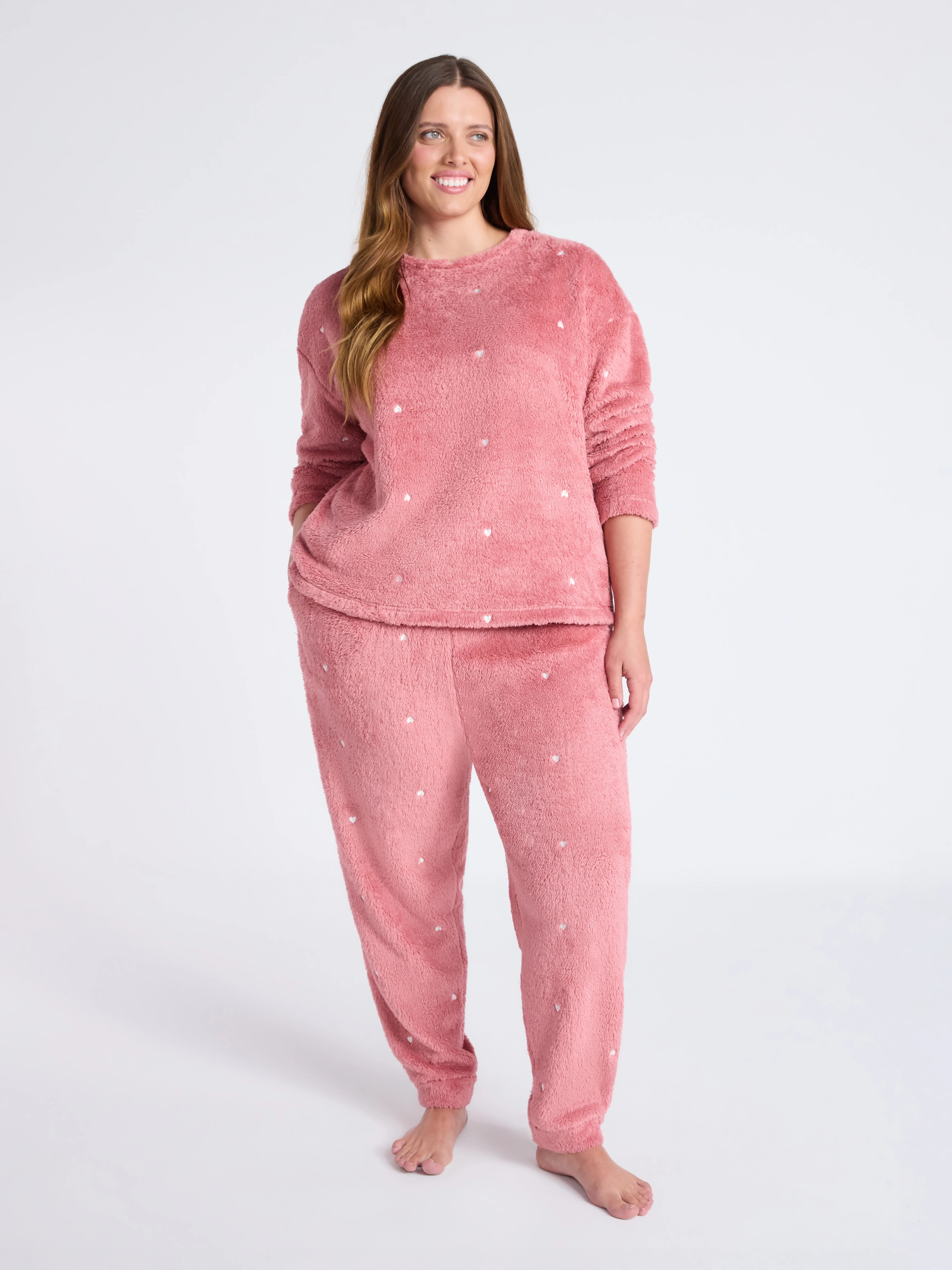 Joyspun Women's Plush Long Sleeve Top and Pants Pajama Set, 2-Piece, Size XS-3X | Walmart (US)