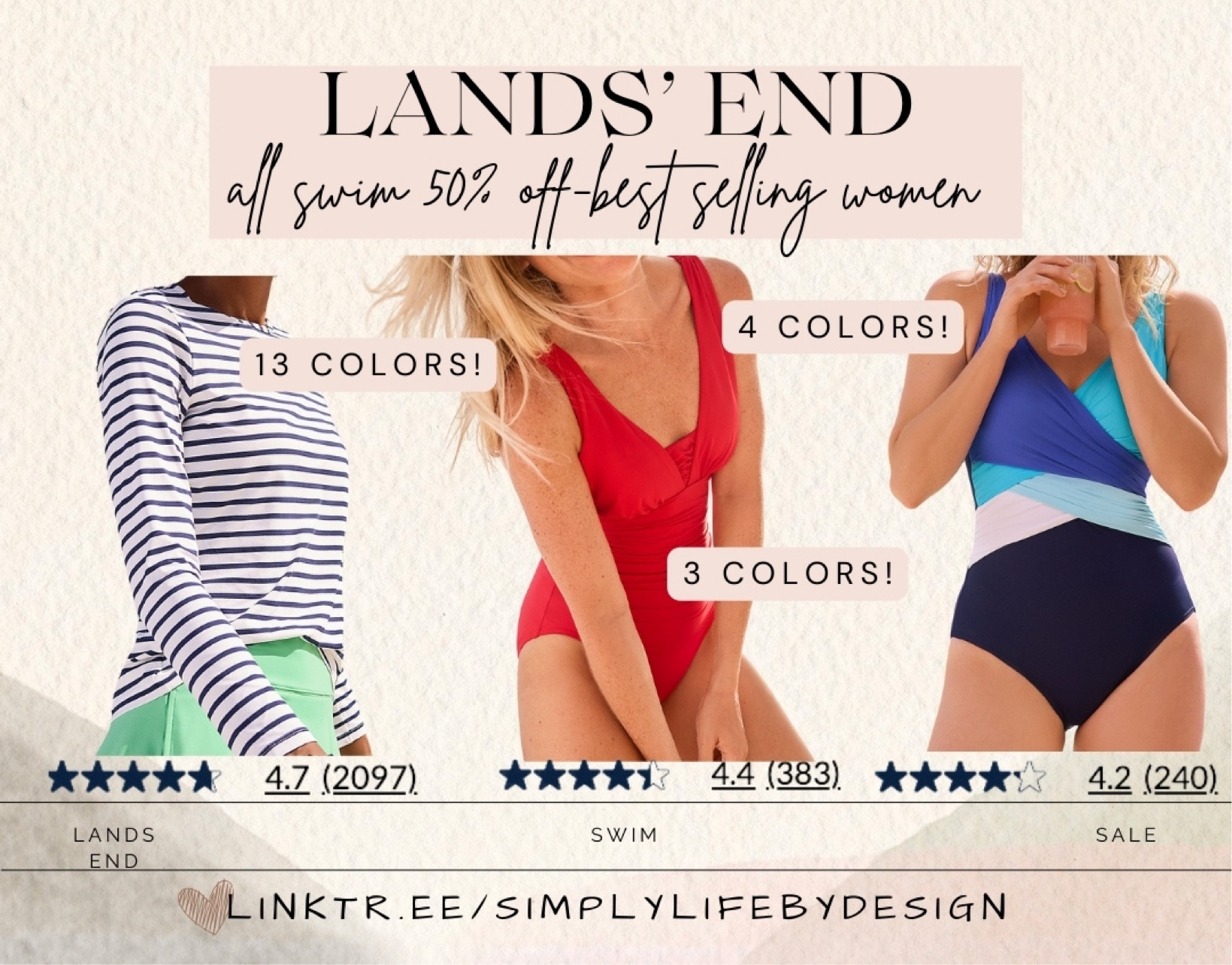 Lands end swim 50% for everyone! Women’s best selling and highly rated one piece swim and rash guard in 12 colors  

#LTKswim #LTKstyletip #LTKfindsunder100