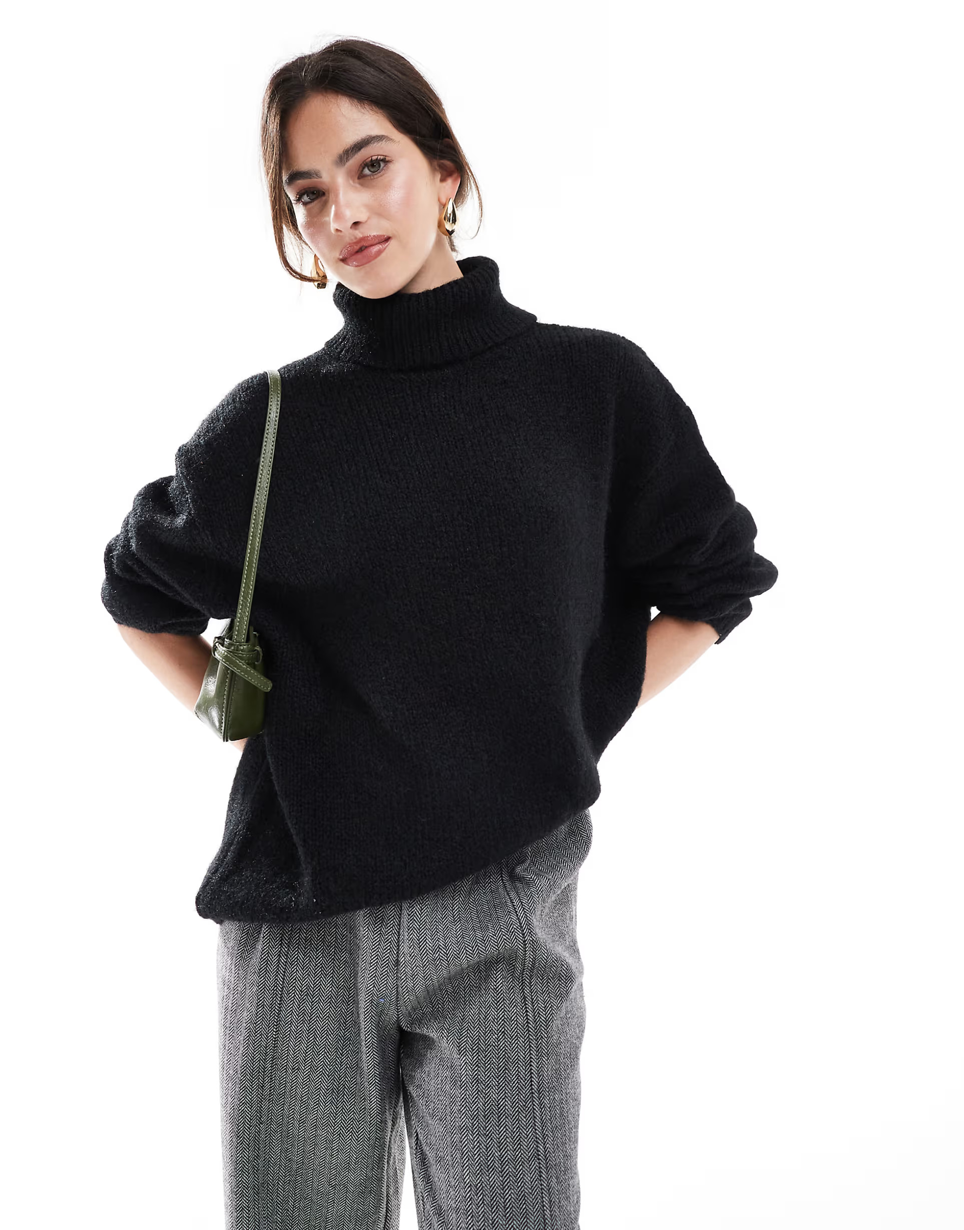ASOS DESIGN roll neck longline jumper in black | ASOS (Global)