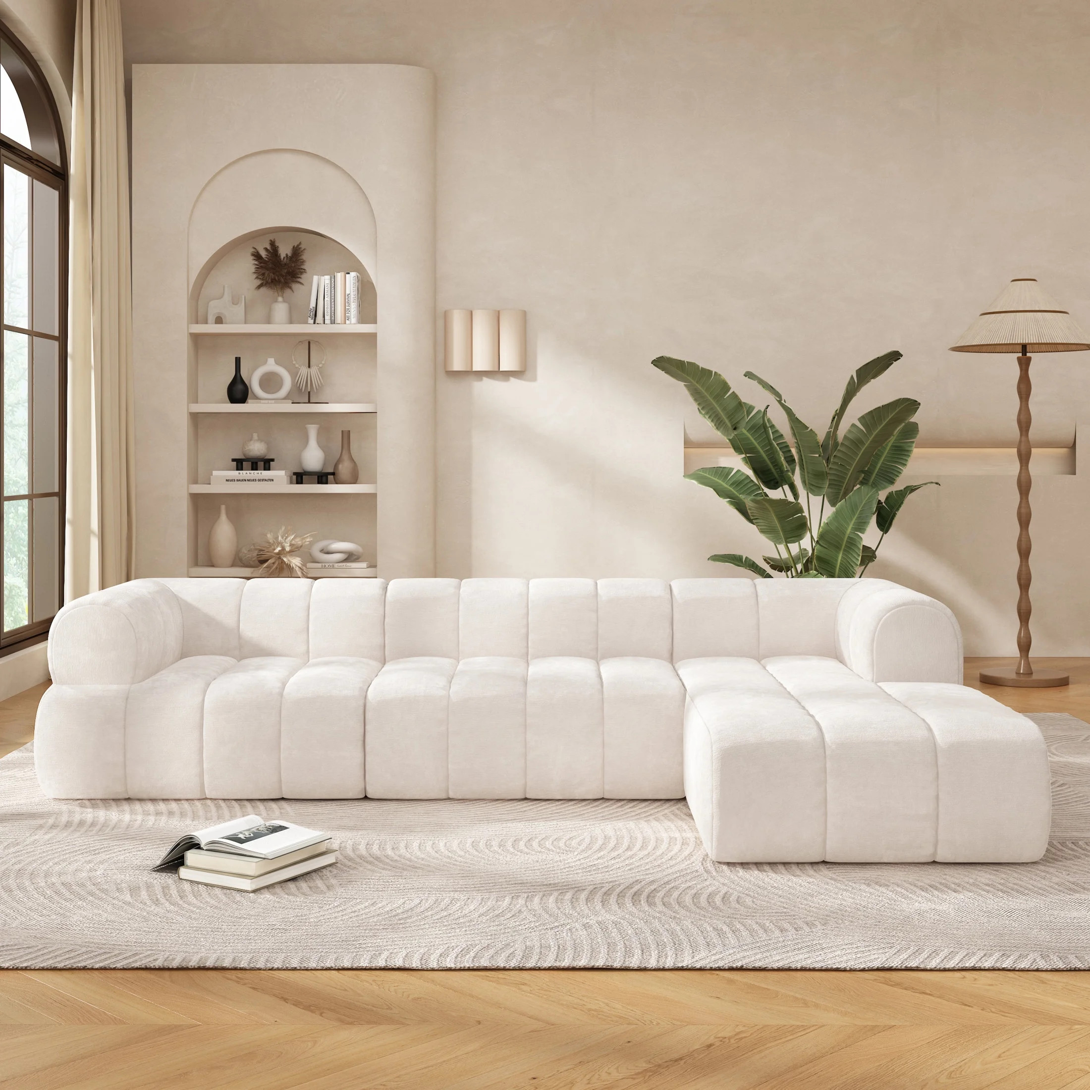 Christopher Knight Home Luxury 122" L-Shaped Sectional Sofa, Right-Facing Chaise Lounge, Beige | Walmart (US)