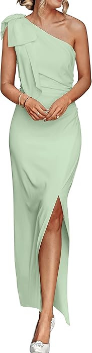 PRETTYGARDEN Women's Summer One Shoulder Long Formal Dresses Sleeveless Ruched Bodycon Wedding Gu... | Amazon (US)