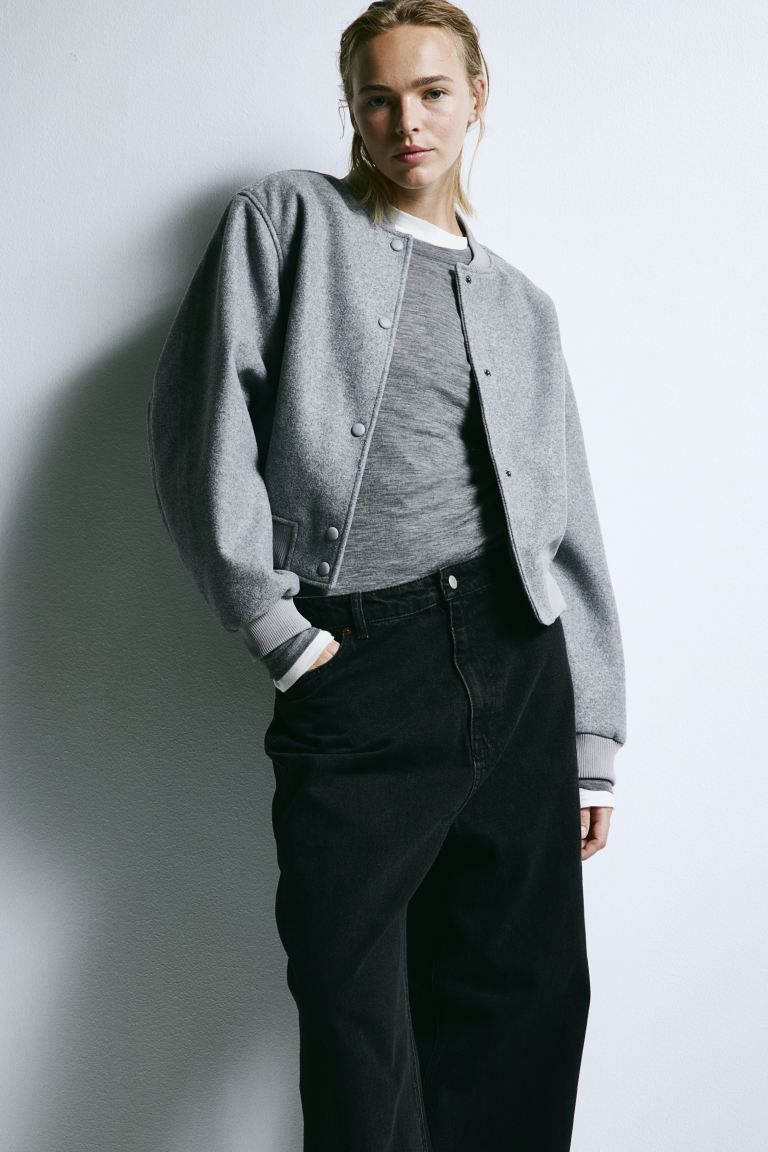 Felted bomber jacket - Grey - Ladies | H&M GB | H&M (UK, MY, IN, SG, PH, TW, HK)