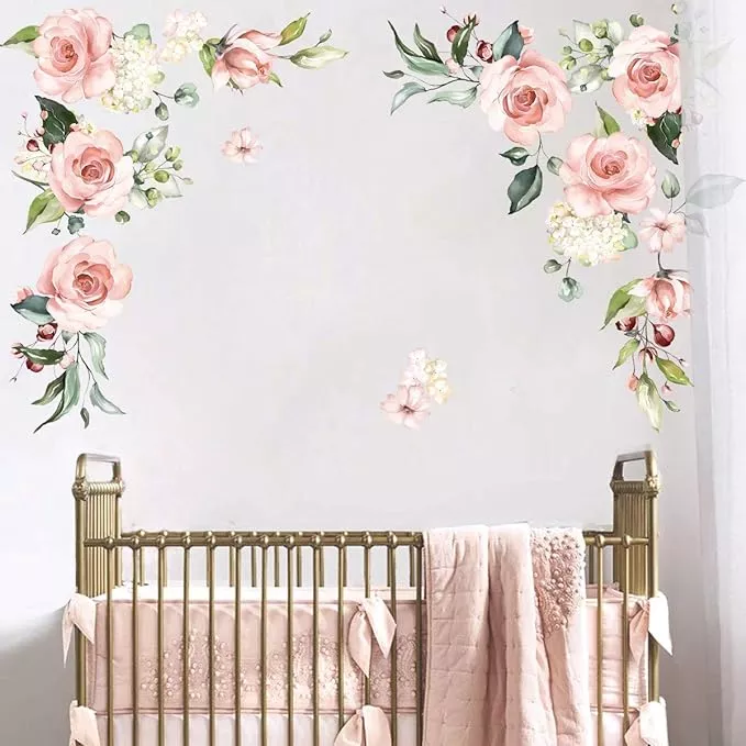 Lambs & Ivy Floral Garden Large Pink/White Watercolor Flowers Wall Decals