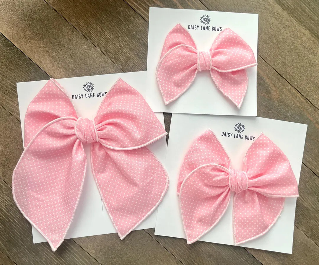 Pink and White Polka Dot Bow - Mini Dots - Easter Sailor Bow - Hair Clip - Baby Headband - Light ... | Etsy (US)