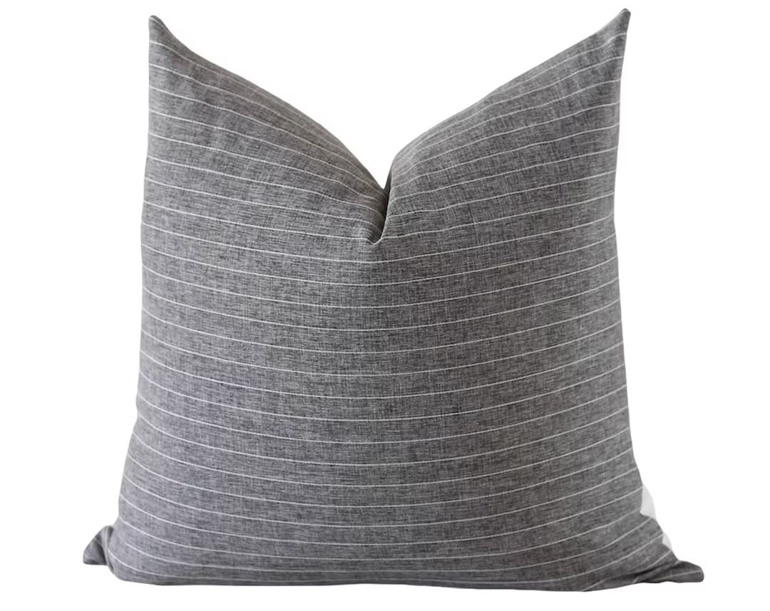 Grey Throw Pillow, Charcoal Striped Pillows, Neutral Pillow Covers, White Striped Pillows, Pillow... | Etsy (US)