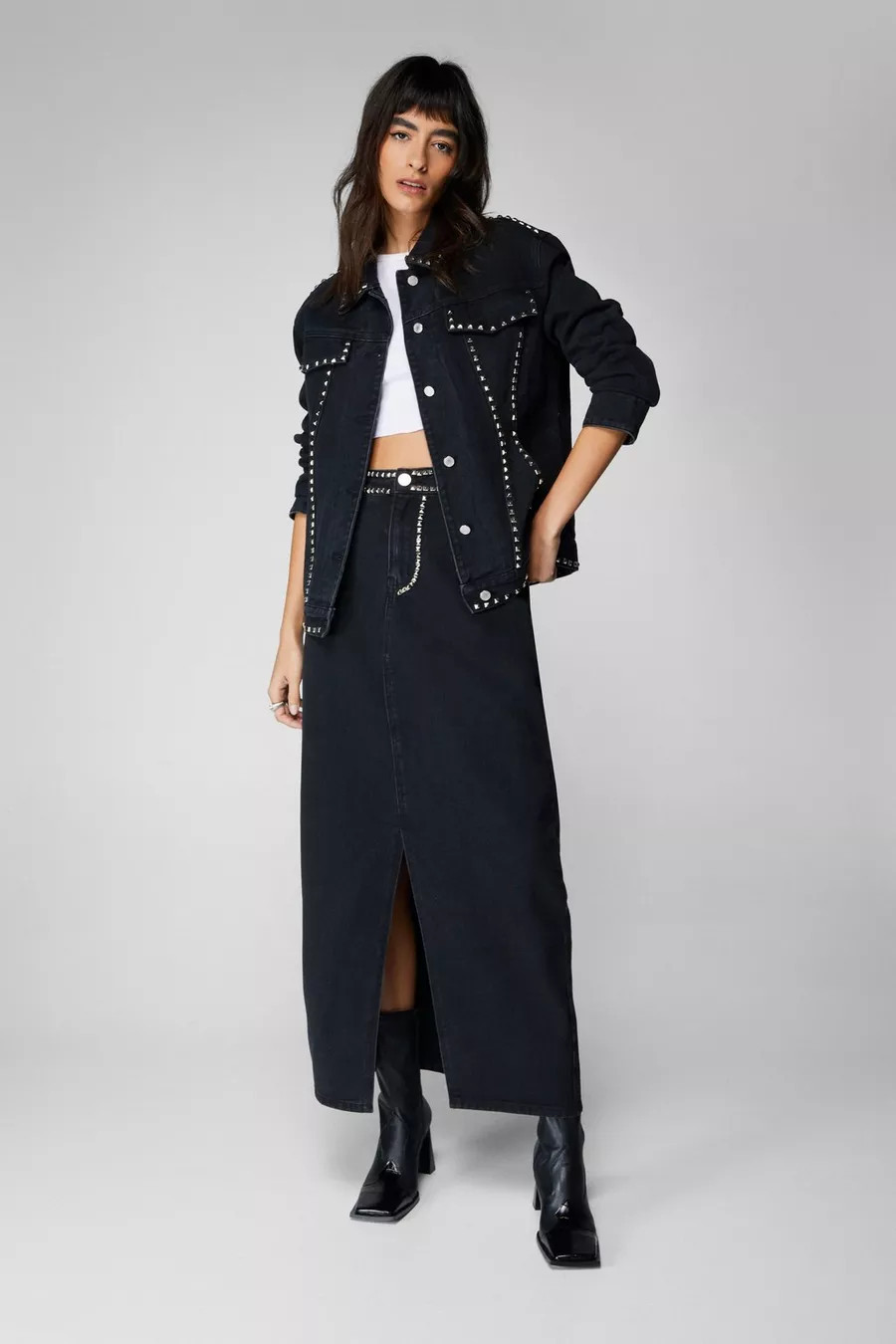 Studded Denim Maxi Skirt | Nasty Gal US