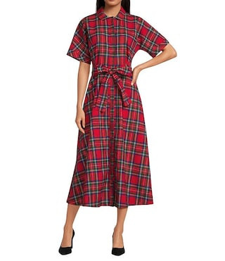 Donna Day Short Sleeve Contrast Bow Detail Stripe Print Shirt Midi Dress | Dillard's