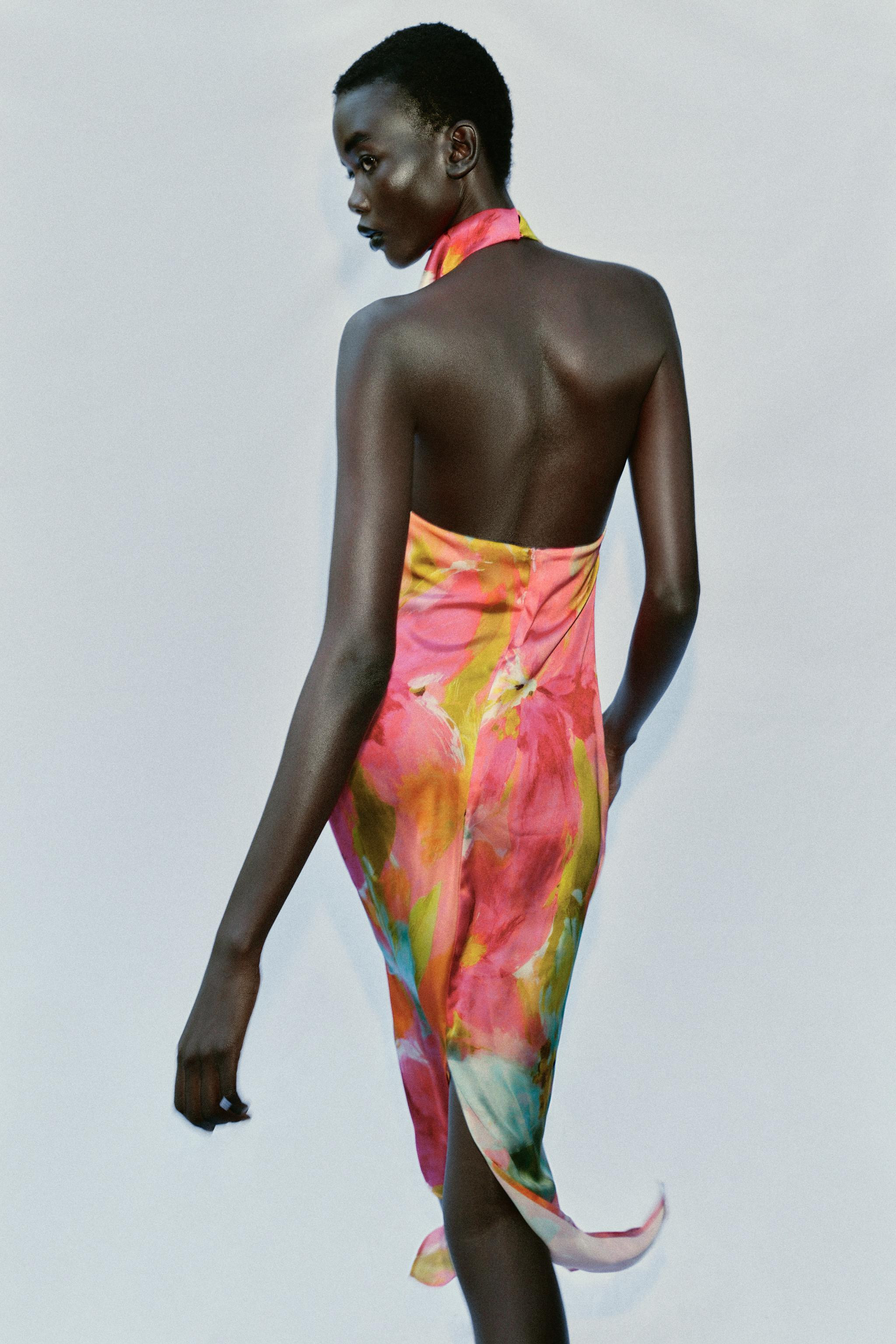 PRINTED SATIN EFFECT MIDI DRESS | Zara US
