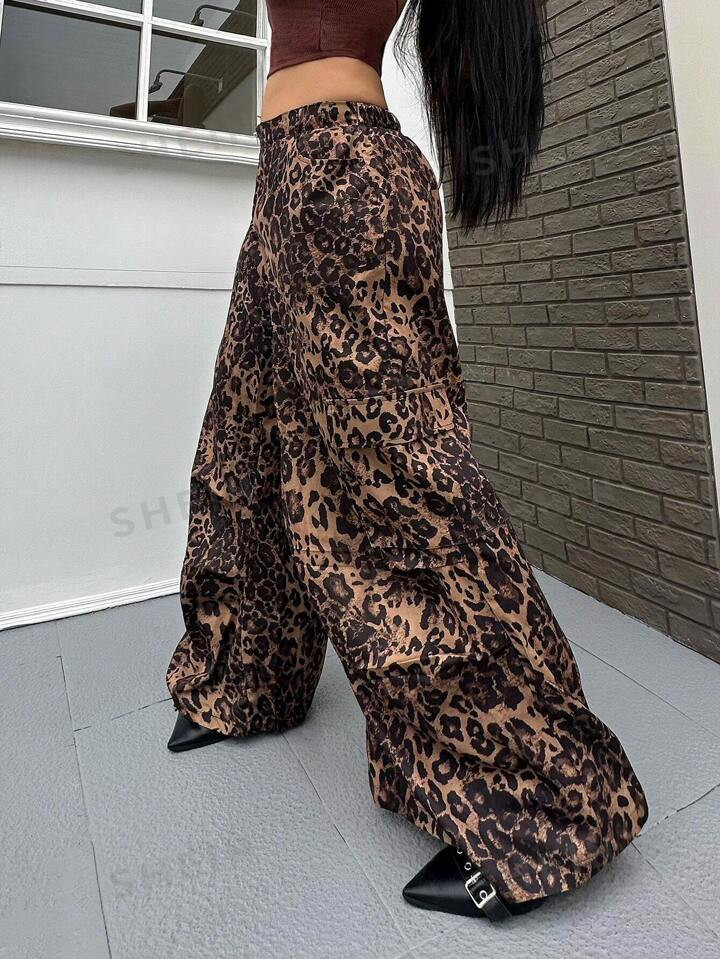 SHEIN EZwear Plus Size Fashionable Leopard Print Zipper Loose Wide Leg Workwear Pants | SHEIN USA | SHEIN