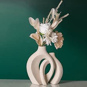 Levvohd White Hollow Ceramic Vase Set of 2, Round Modern Vase for Nordic Minimalist Style Decor, ... | Amazon (US)