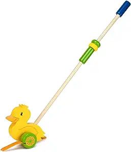 Wooden Wonders Push-n-Pull Waddling Duckling with Rubber Feet by Imagination Generation | Amazon (US)