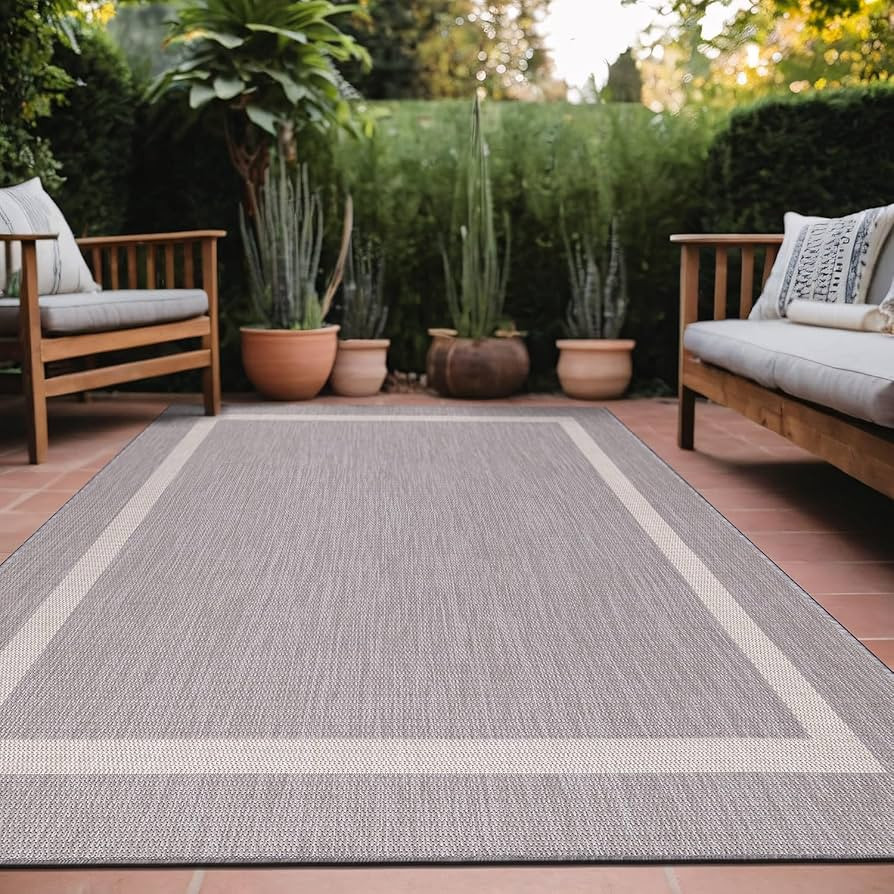Bordered Outdoor Rug 5x7 Washable Outside Carpet for Indoor Patio Porch Waterproof Easy Cleaning ... | Amazon (US)