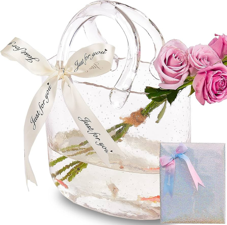 Glass Bag vase, Purse vase with Fish Bowl, Handbag Shape Flower vase - for Home Décor, enterpiec... | Amazon (US)