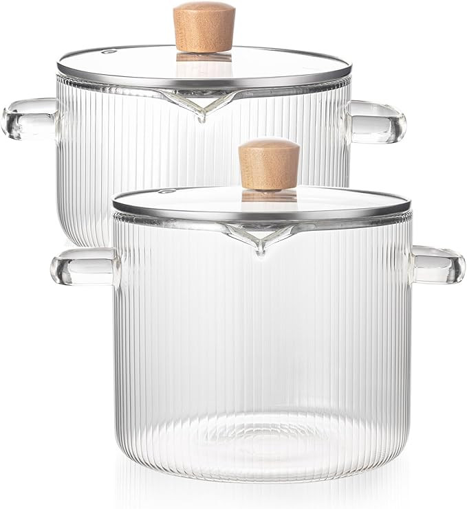 2 Pcs Clear Pots for Cooking, Glass Simmer Pot, Heat Resistant Clear 1.8 & 2.3 L Glass Saucepan w... | Amazon (US)