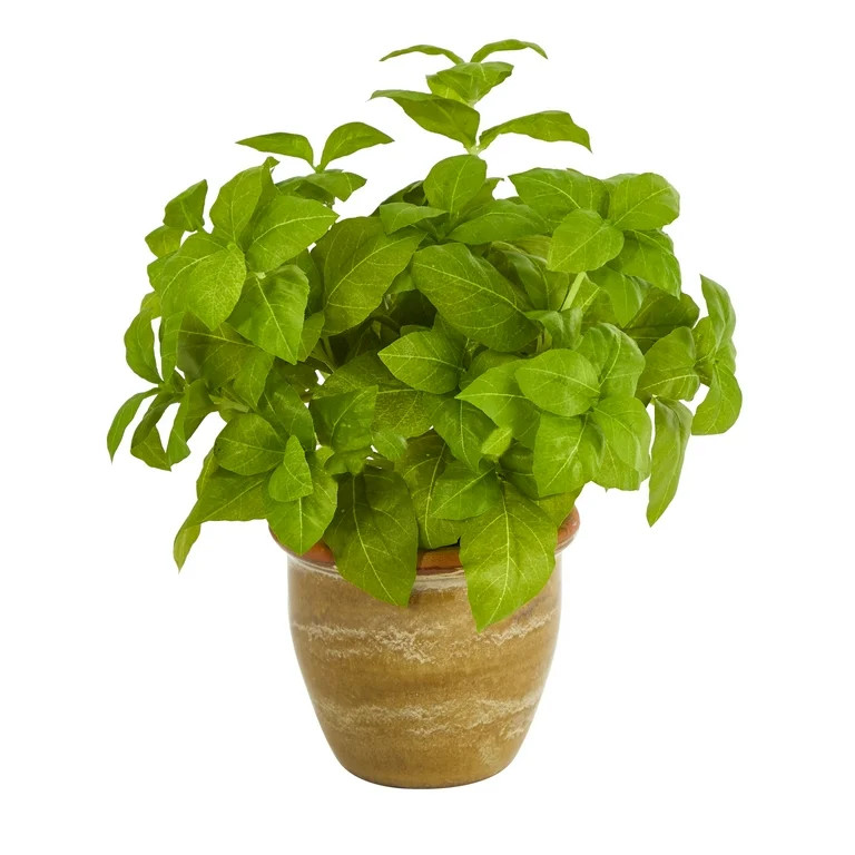 Nearly Natural 12in. Basil Artificial Plant in Ceramic Planter | Walmart (US)